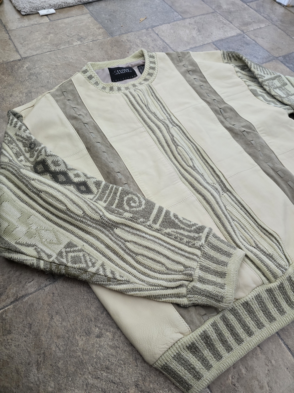 Vintage Saxony Collection Mixed Media 3D Patchwork Sweater